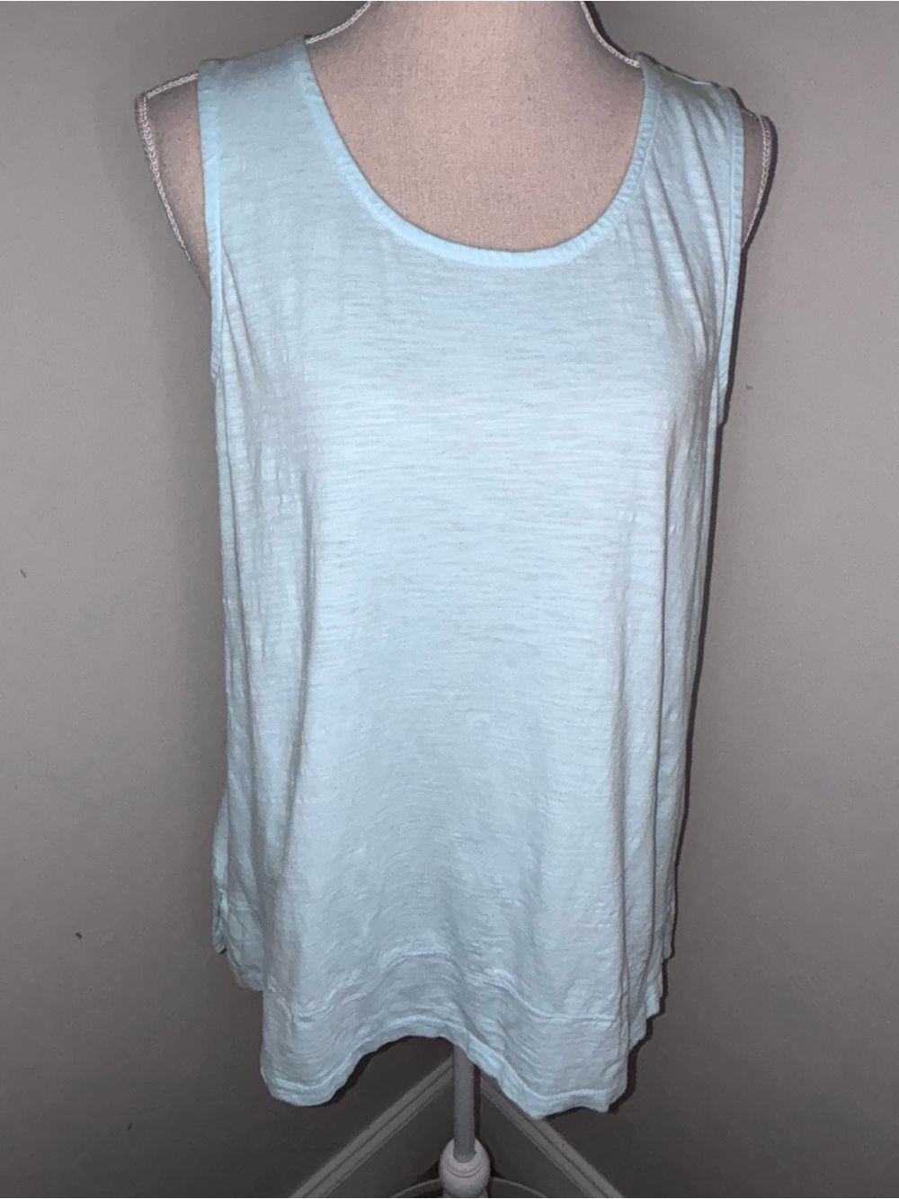 Lands End light aqua blue sleeveless slub knit tank top shirt size Medium 8-10